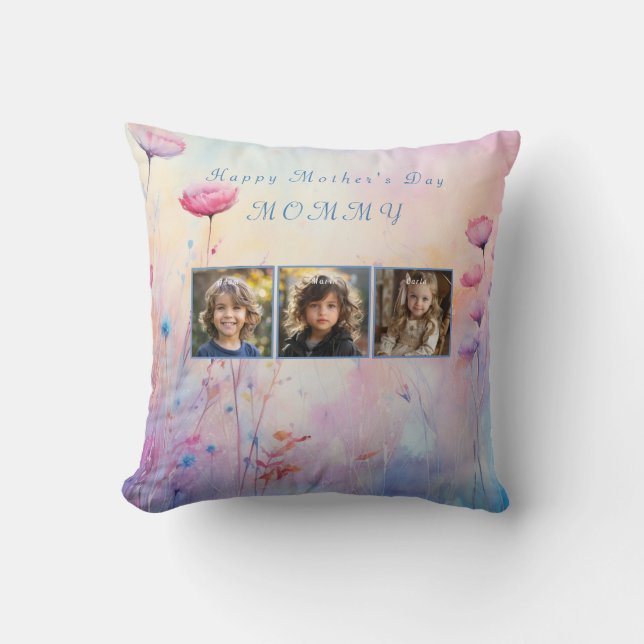 Mother's Day Mummy Photos on Watercolor Cushion (Front)