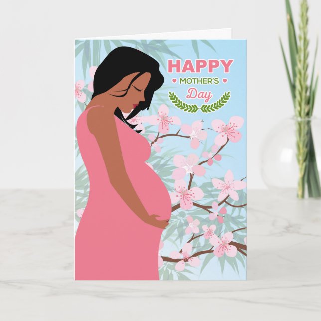 Mother's Day Mummy-to-Be Cherry Blossoms Holiday Card (Front)
