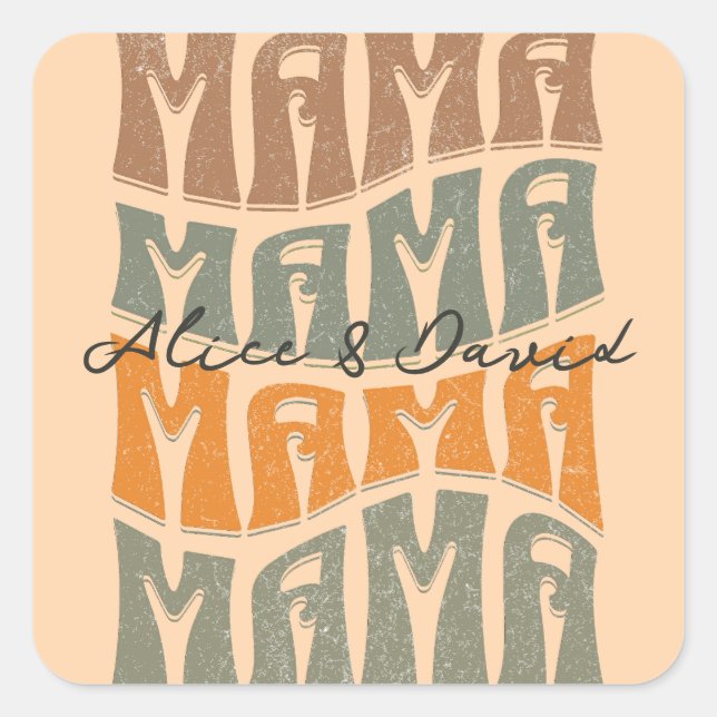 Mother's Day Natural Colour Mama Kids Name Square Sticker (Front)