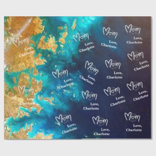 Mother's Day Navy Blue & Gold Abstract Earth  Wrapping Paper