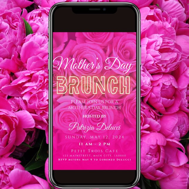 Mother's Day Neon Pink Rose Invitation (Creator Uploaded)