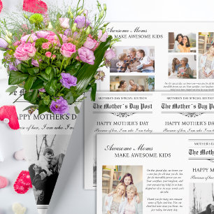 Mothers Day Newspaper Flower Bouquet Wrapping Paper Sheet