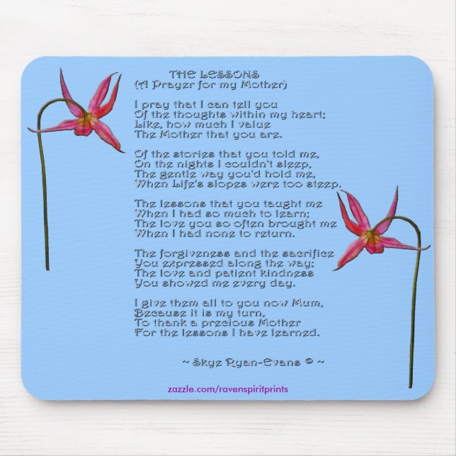 Mother's Day or Birthday Floral Poetry Gift Mouse Mat (Front)