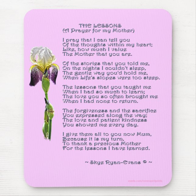 MOTHER'S DAY or MOTHERS' BIRTHDAY Iris & Poem Mouse Mat (Front)