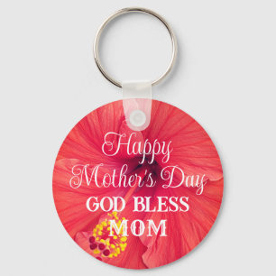 Mother's Day Orange Hibiscus Flower God Bless Mom Key Ring