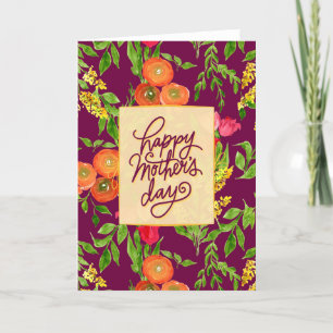 Mothers Day Orange Ranunculus Pink Tulips and Gold Holiday Card