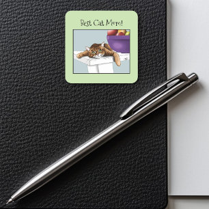 Mother's Day Orange Tabby Cat Square Sticker