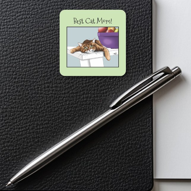 Mother's Day Orange Tabby Cat Square Sticker (Creator Uploaded)