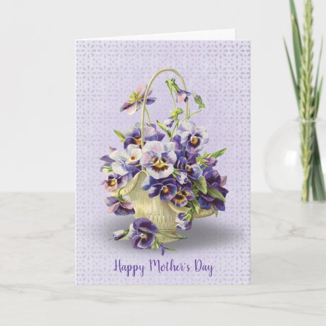 Mother's Day pansy basket on eyelet lace Card (Front)