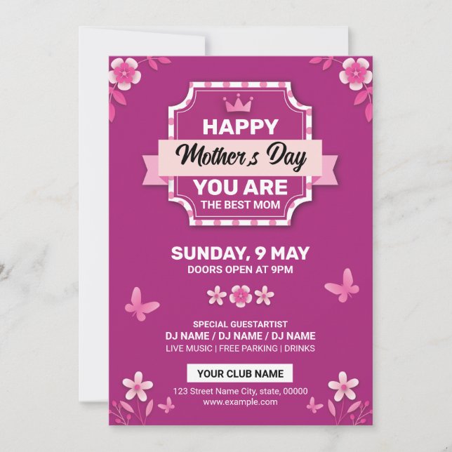 Mother's Day Party Invitation Card (Front)