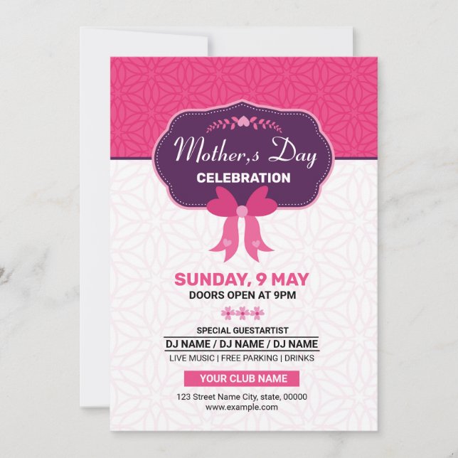 Mother's Day Party Invitation Flyer Template (Front)