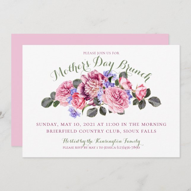 Mothers Day Pastel Spring Pink Floral Invitation (Front/Back)