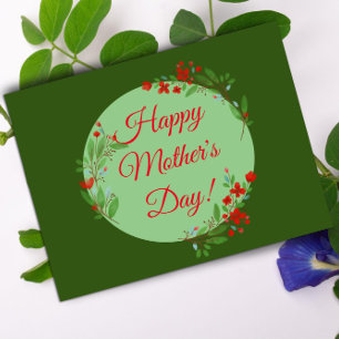 Mother's day pattern red flowers watercolor postcard