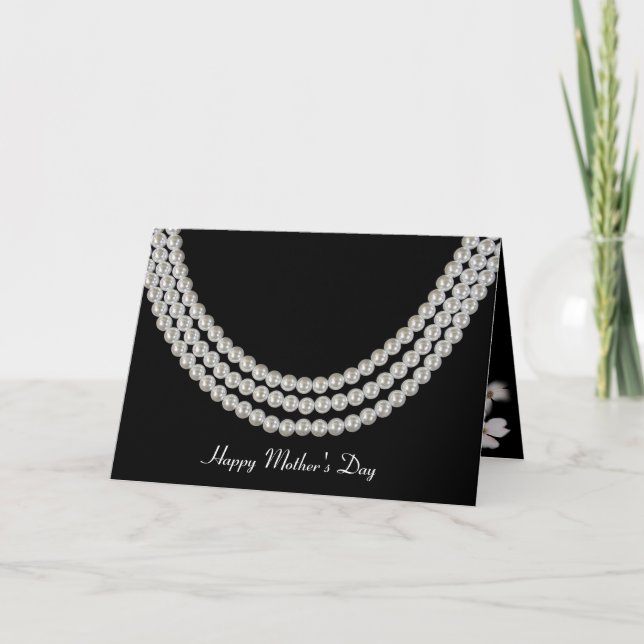 Mother's Day-pearl necklace on black Card (Front)