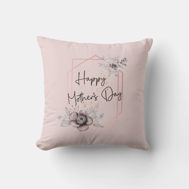 Mother's day Personalise Image Pink Floral Photo  Cushion (Front)