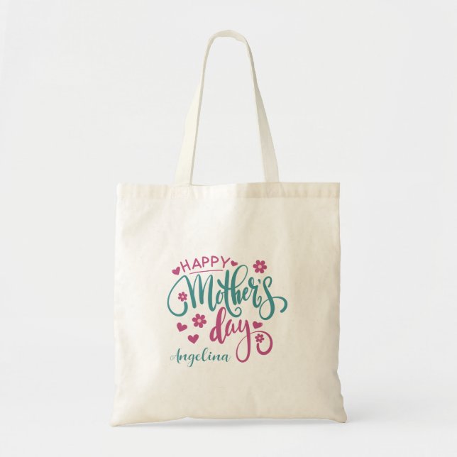 Mother's Day Personalise It! Maroon Teal Flowers Tote Bag (Front)