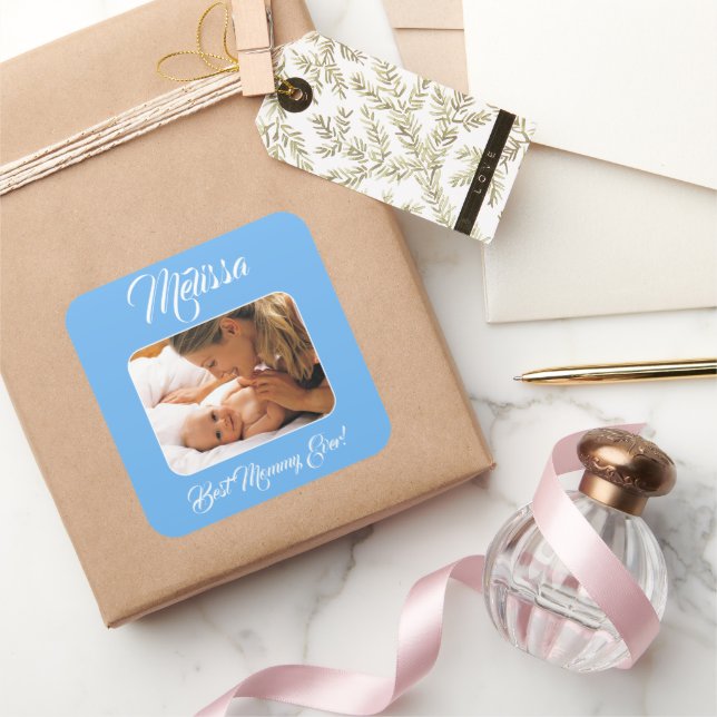 Mother's Day Personalise Photo.  Square Sticker (Gifting)
