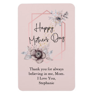 Mother's Day Personalise Pink Grey Floral Magnet