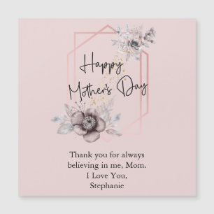 Mother's Day Personalise Pink Grey Floral Magnet