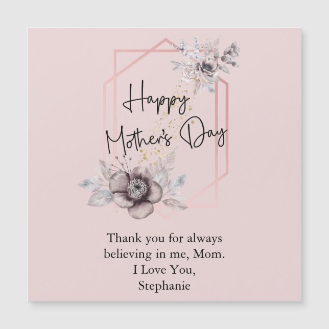Mother's Day Personalise Pink Grey Floral  Magnet (Front)