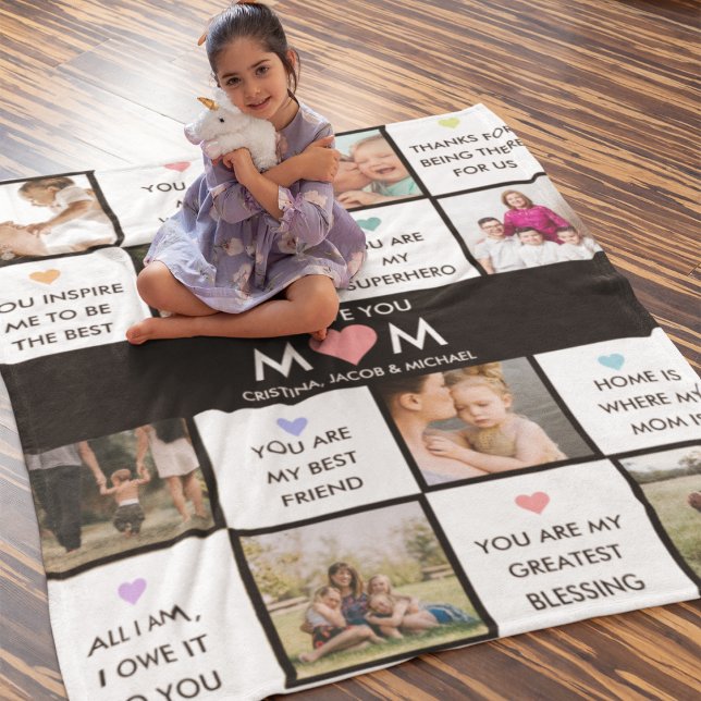 Mothers Day Photo Collage With Best Mum Quotes Fleece Blanket (Creator Uploaded)