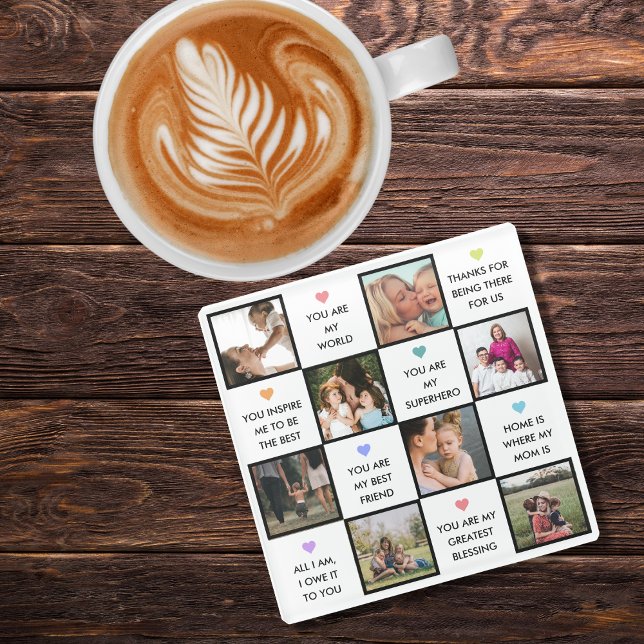 Mothers Day Photo Collage With Best Mum Quotes Glass Coaster (Creator Uploaded)