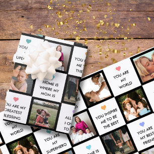 Mothers Day Photo Collage With Best Mum Quotes Wrapping Paper Sheet