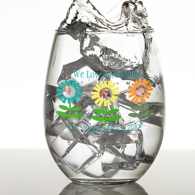 Mother's Day Photo Garden Stemless Wine Glass (Creator Uploaded)