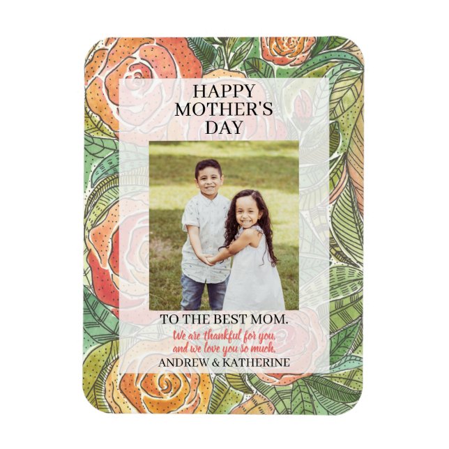 Mother's Day Photo Gift Pretty Floral Roses Magnet (Vertical)