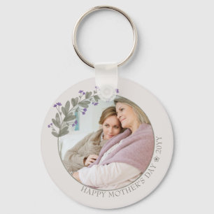Mother's Day Photo Pretty Purple Wildflower Frame Key Ring