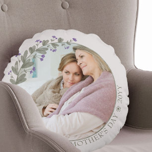 Mother's Day Photo Purple Wildflower Floral Frame Round Cushion