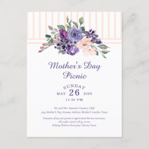 Mother's Day Picnic Floral Watercolor Purple Invitation Postcard
