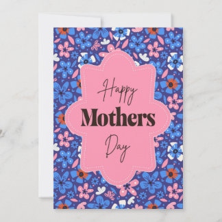 Mothers Day Pink and Blue Ditsy Flowers Thank You Card