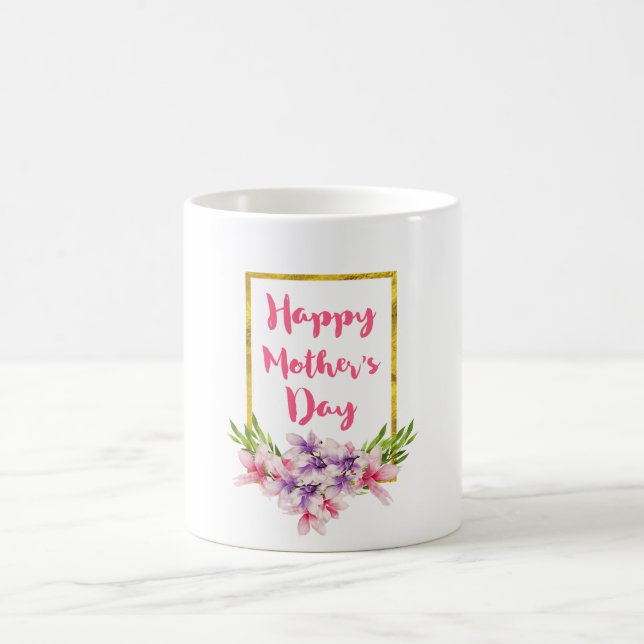 Mother's Day Pink and Purple Watercolor Magnolias Coffee Mug (Center)