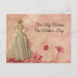 Mother's Day Pink Floral Abstract Vintage Woman Postcard