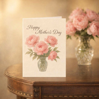 Mother's Day Pink Floral Peonies  Card