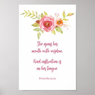 Mother's Day Pink Floral Proverbs Scripture Poster