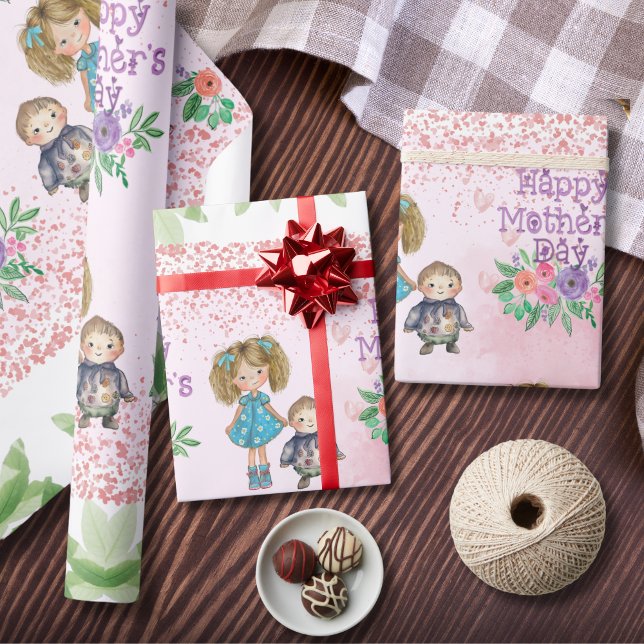 Mother's Day Pink Floral Wrapping Paper (Mother's Day Pink Floral Wrapping Paper )