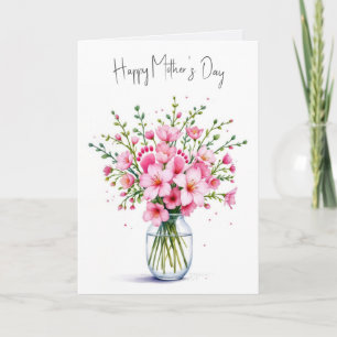 Mother's Day Pink Flower Bouquet With Baby Feet Card