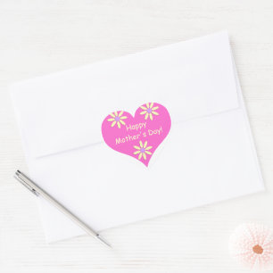Mother's Day Pink Heart and Yellow Flowers Sticker