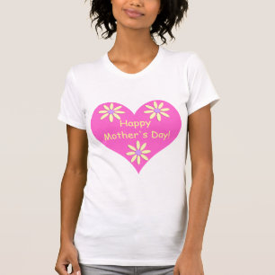 Mother's Day Pink Heart and Yellow Flowers T-Shirt