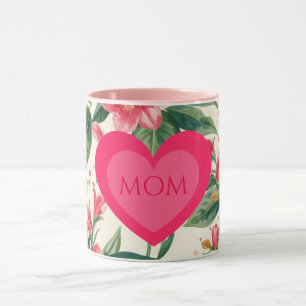 Mothers Day ,Pink Love Heart and Flowers Pattern Mug