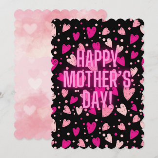 Mother's Day Pink Neon Hearts Greeting Card