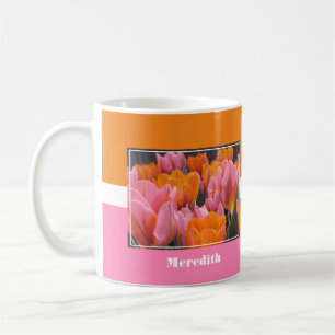 Mother's Day Pink Orange Tulips Personalised Coffee Mug