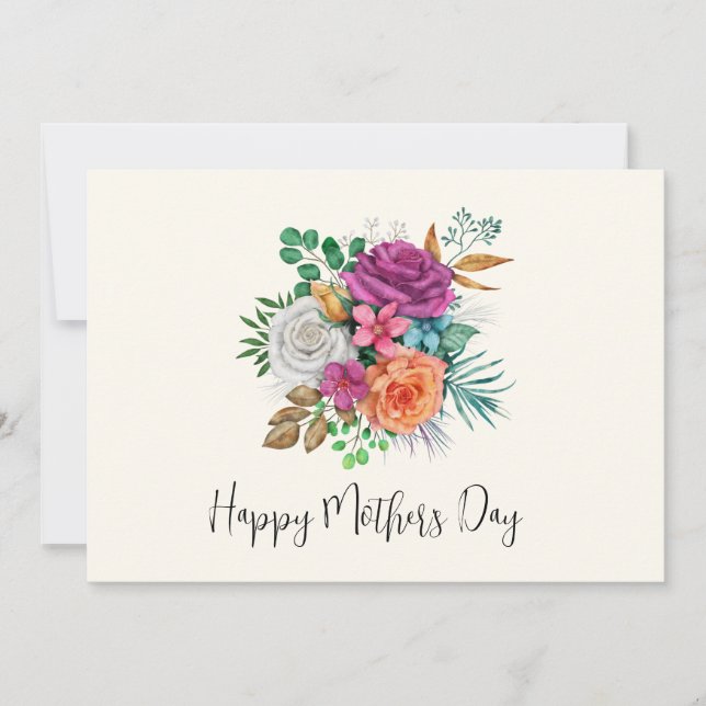 Mother's Day Pink, Orange & White Roses  Card (Front)