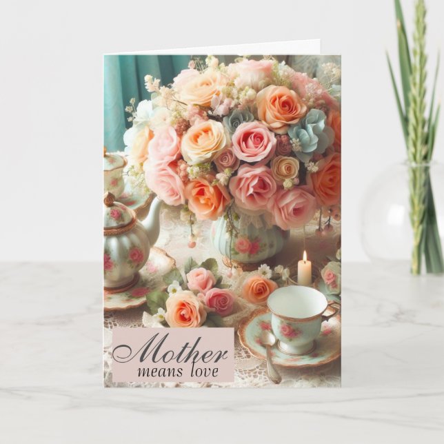 Mother's Day  Pink Rose Teacup  Card (Front)