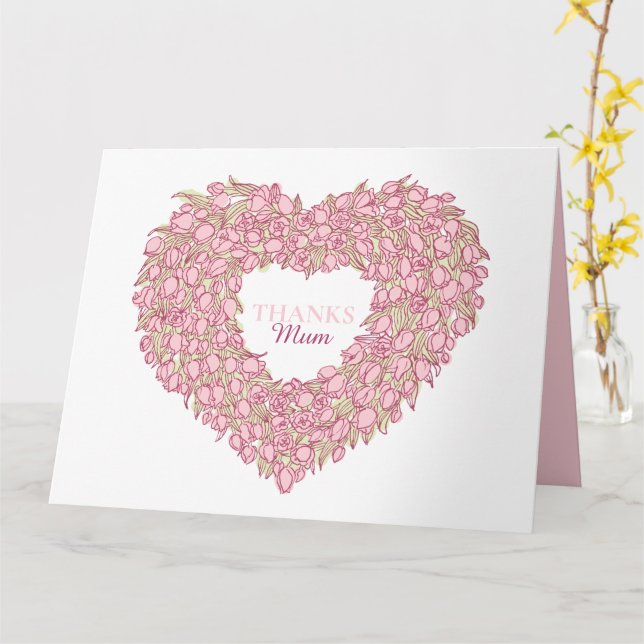 Mother's Day pink tulip heart bouquet ink art Card (Yellow Flower)