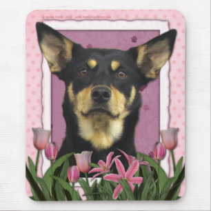 Mothers Day - Pink Tulips - Australian Kelpie Jude Mouse Mat
