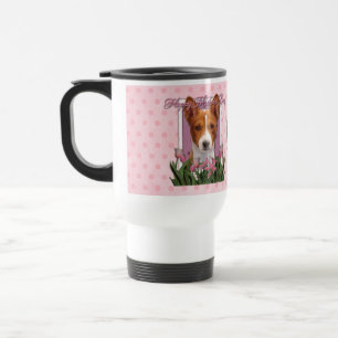 Mothers Day - Pink Tulips - Basenji Travel Mug