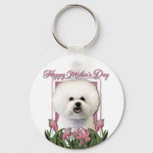 Mothers Day - Pink Tulips - Bichon Frise Key Ring